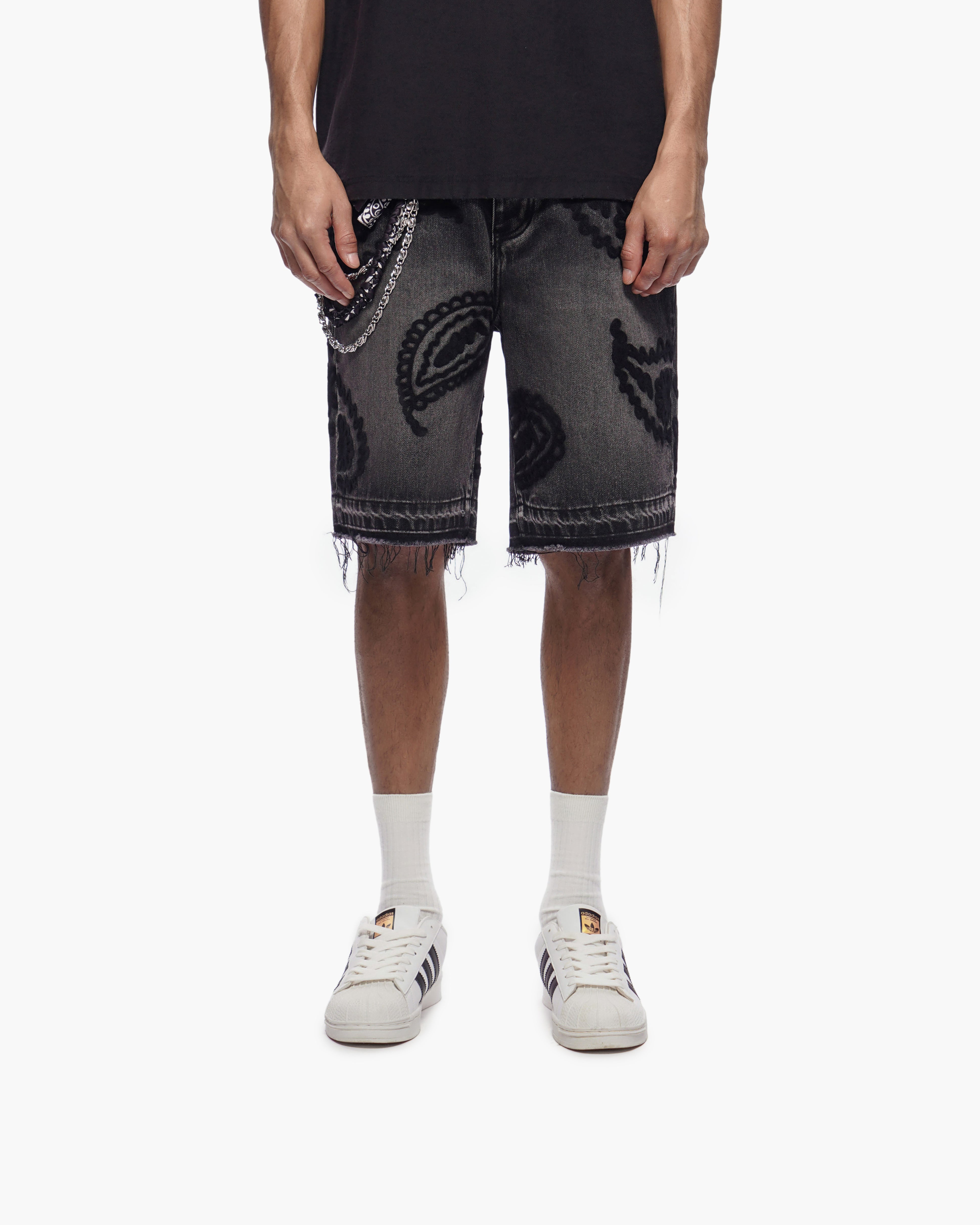 PAISLEY SHORTS - Black Wash Denim Shorts