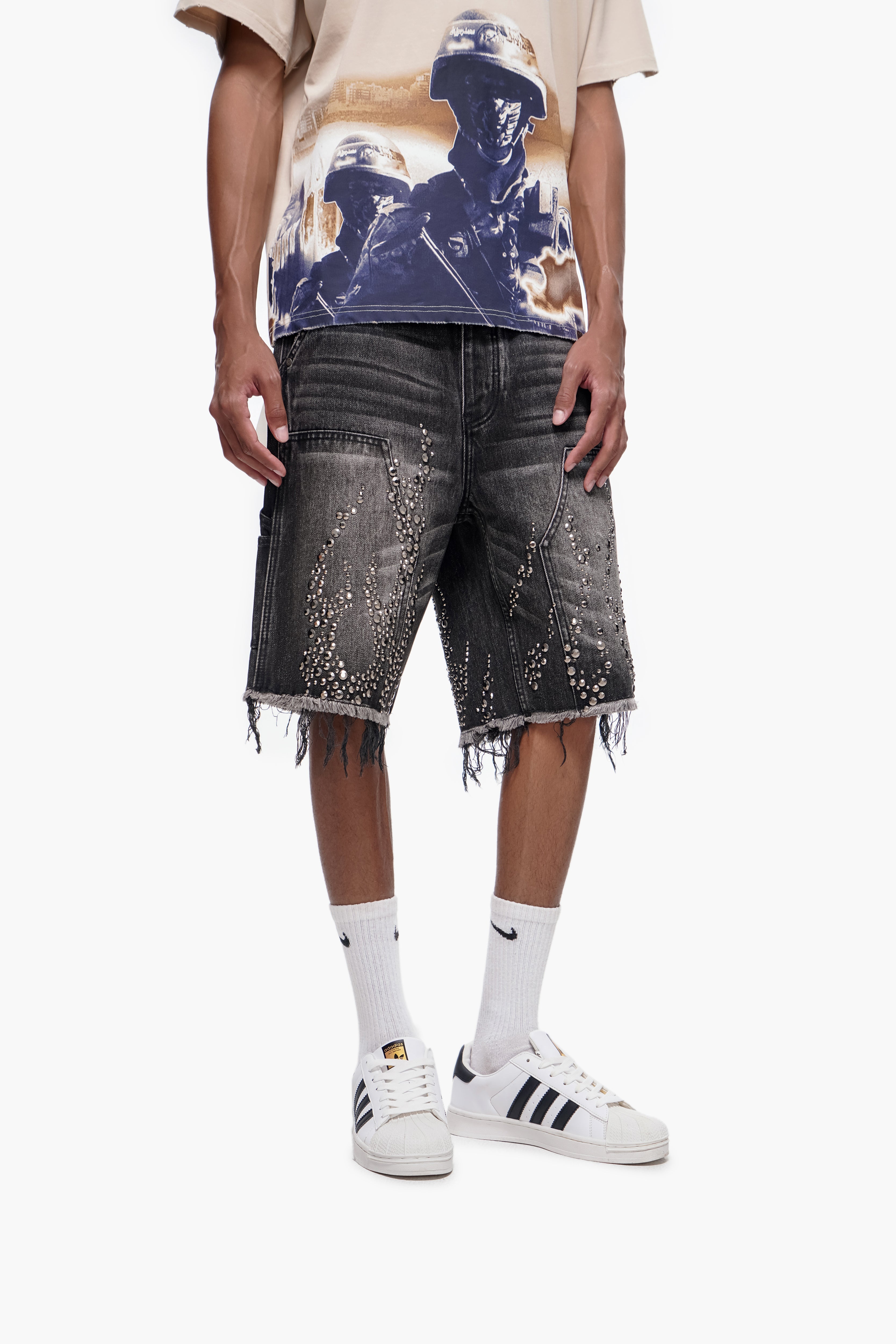 SHRAPNEL - Black Wash Denim Shorts