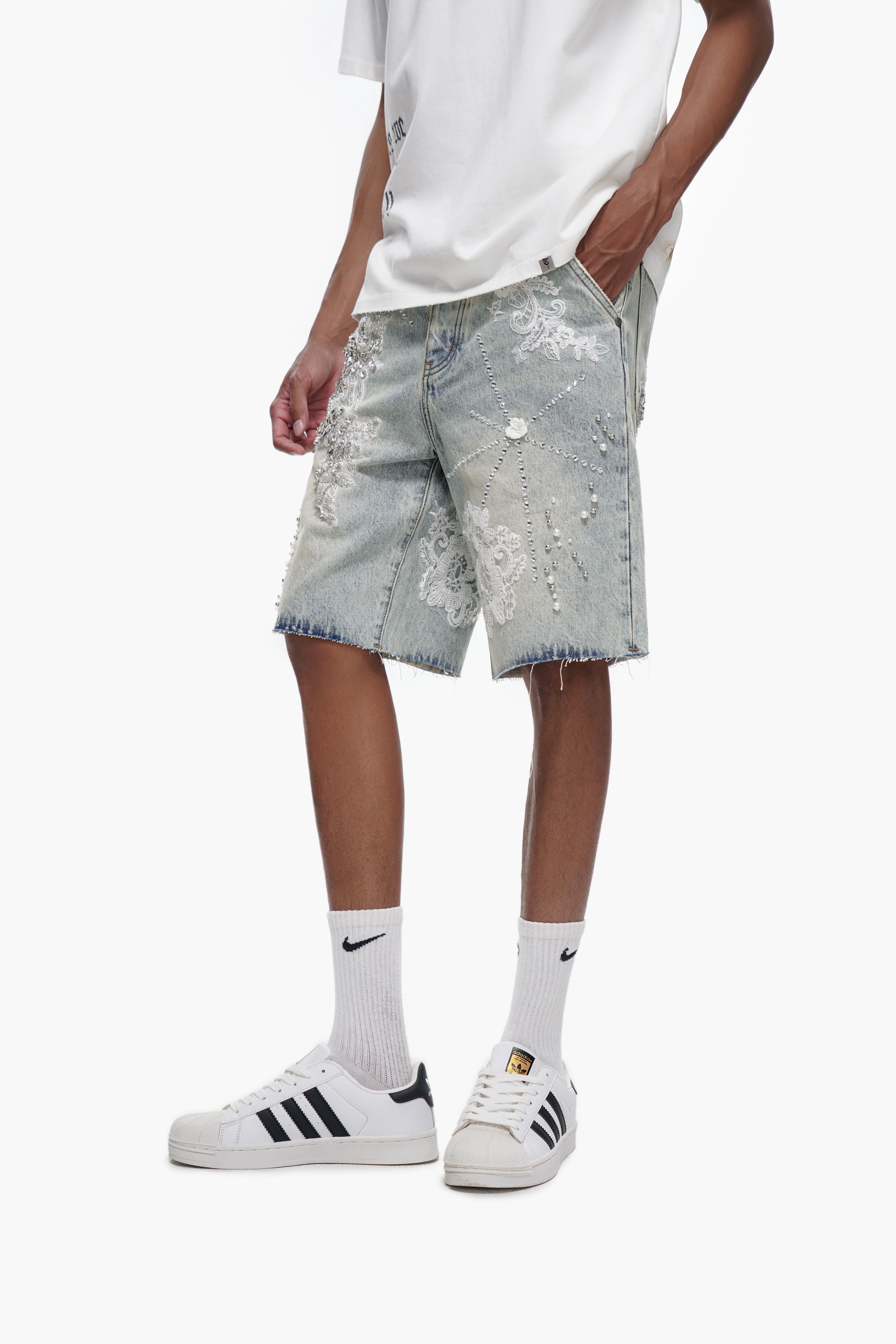 STITCHED - Light Blue Wash denim Shorts