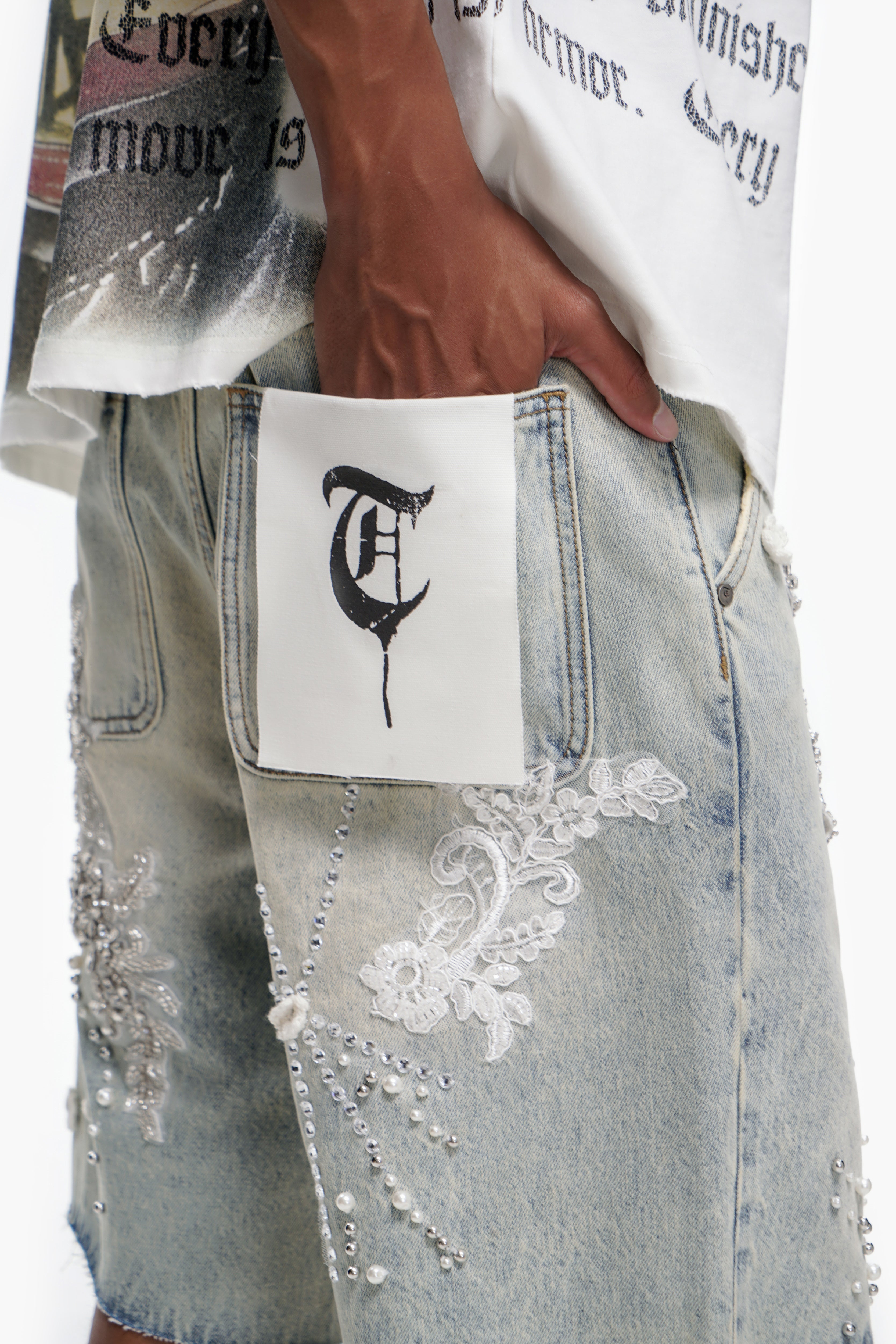 STITCHED - Light Blue Wash denim Shorts