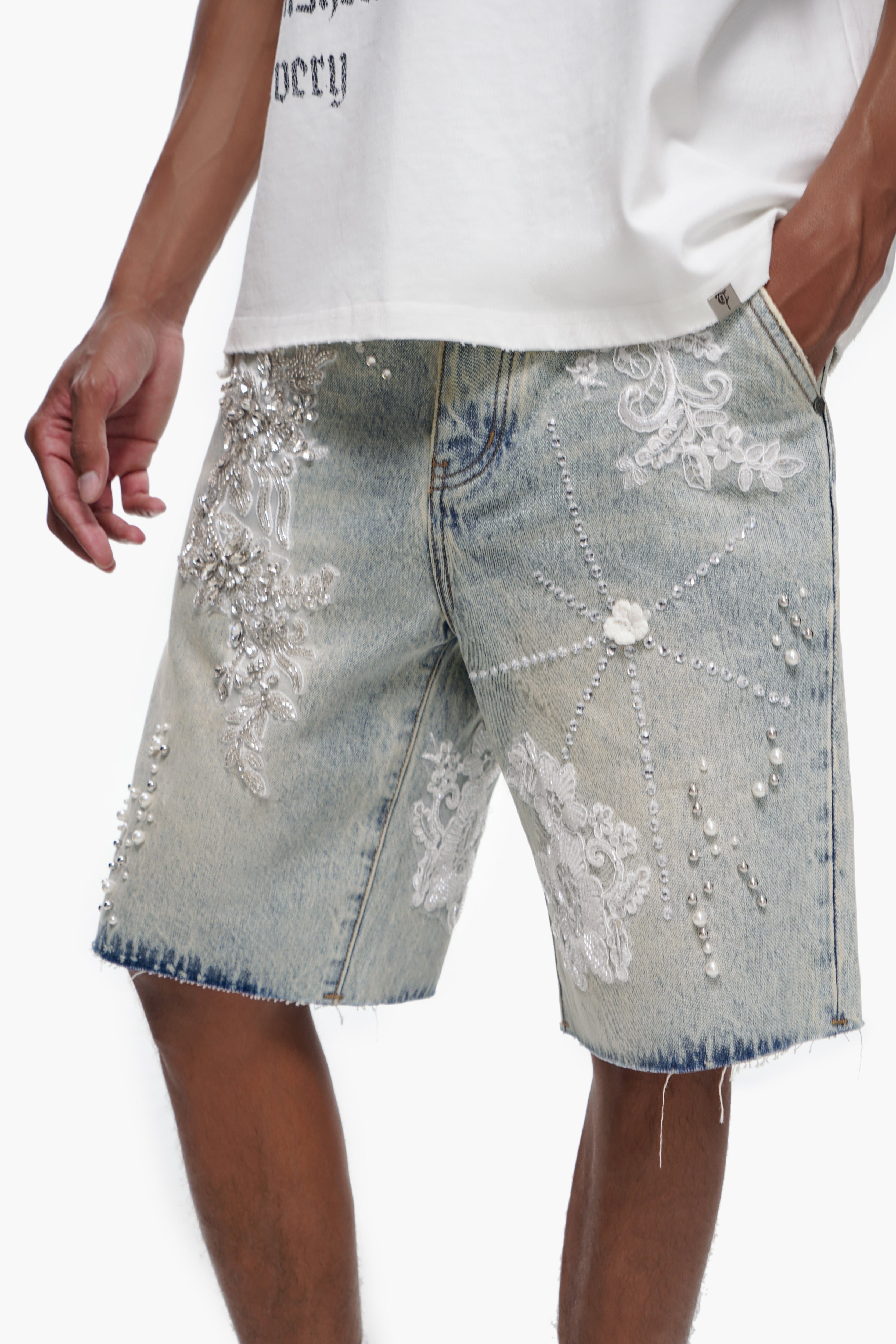 STITCHED - Light Blue Wash denim Shorts