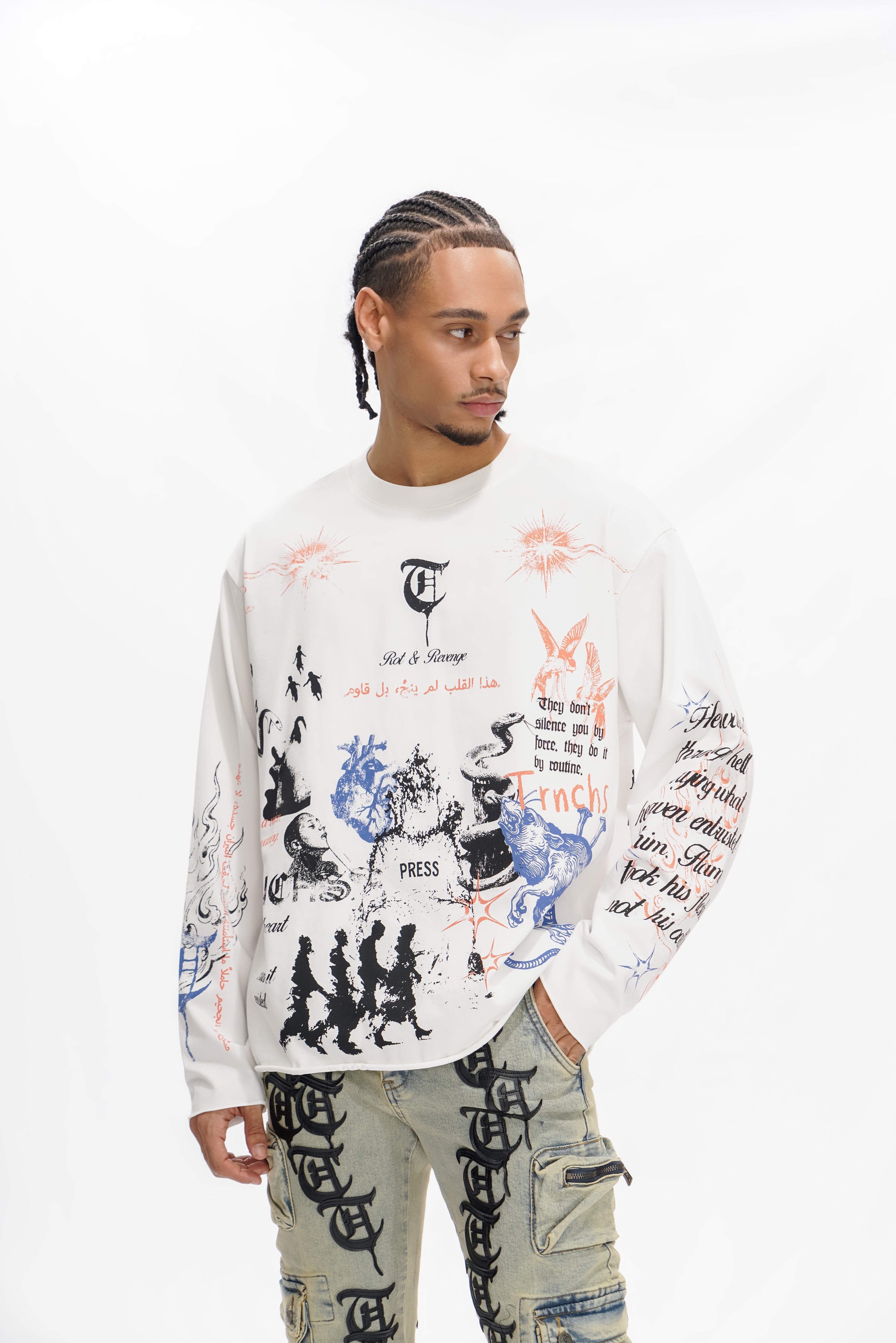 "FIELD NOTES" White Long Sleeve
