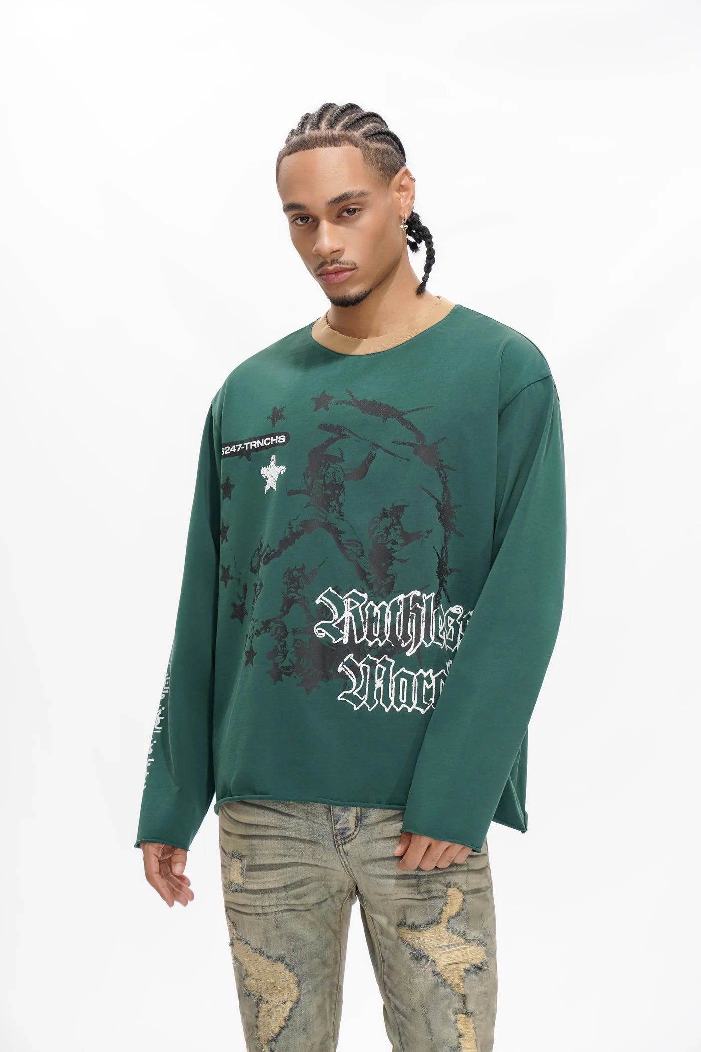"RUTHLESS" Dark Green Long Sleeve