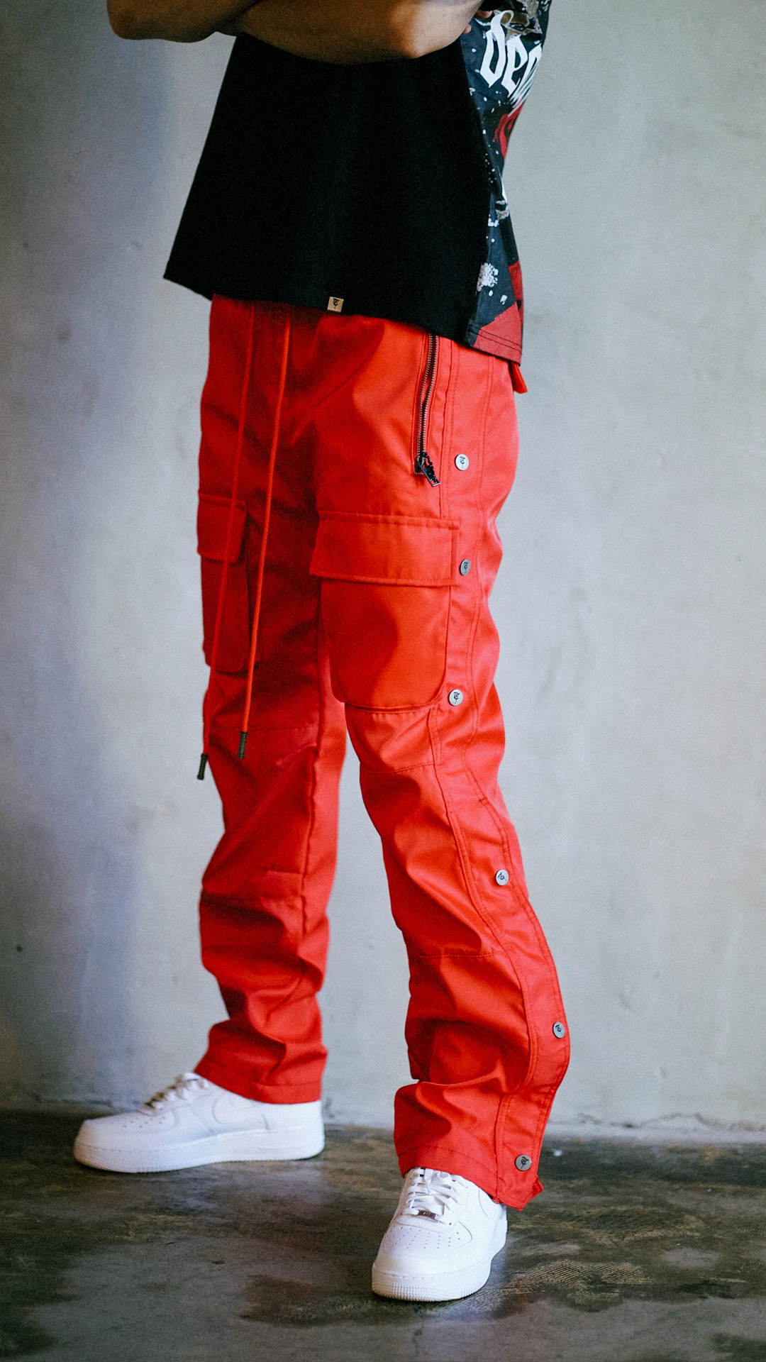 "AL-HUDAYDAH" Red Snap Front Cargo Pants