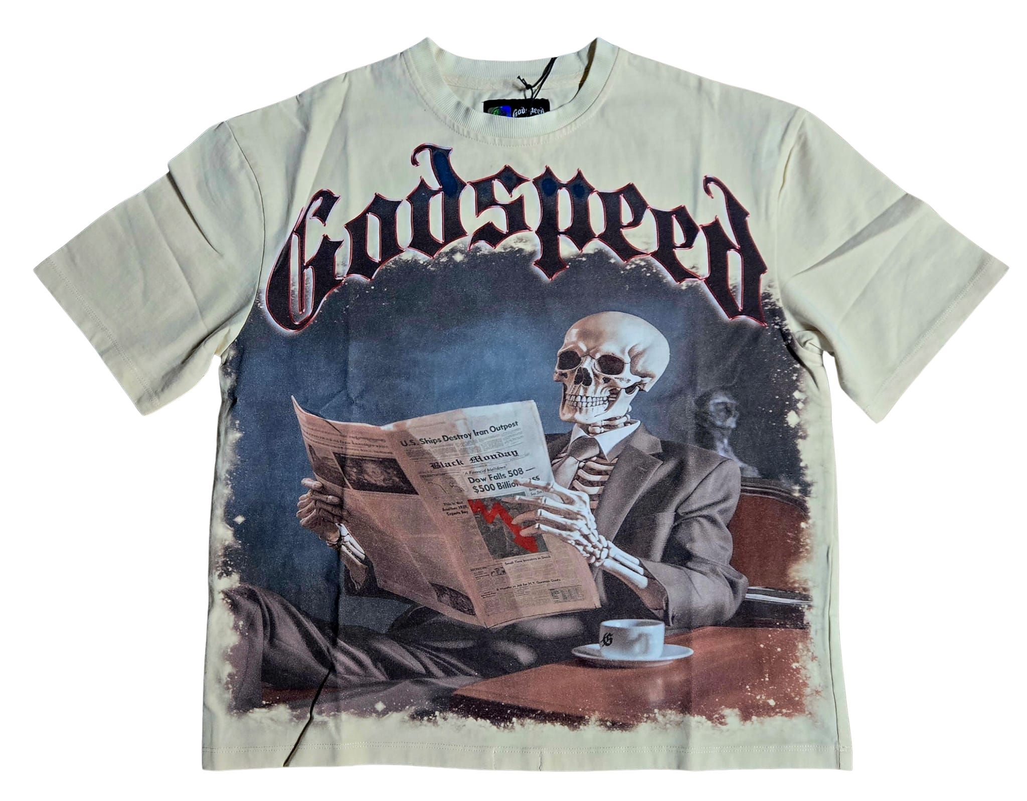 Godspeed “Black Monday” Skull Racer Tee – Cream