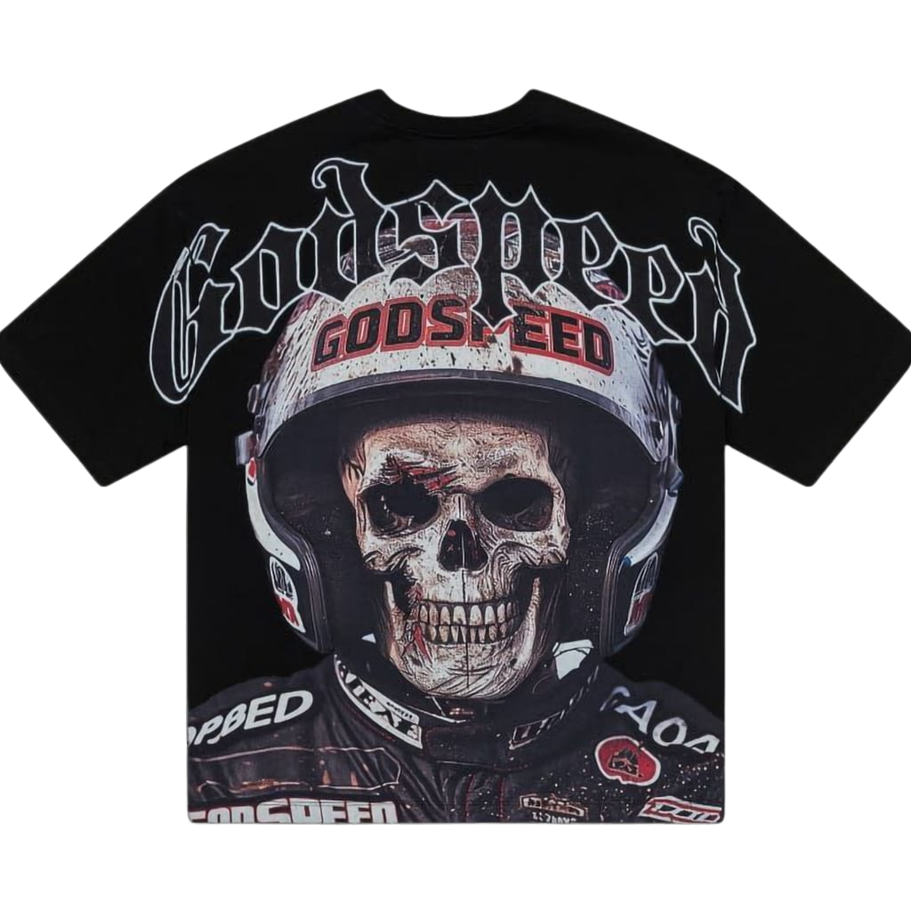 Godspeed “Crashout” Skull Racer Tee – Black