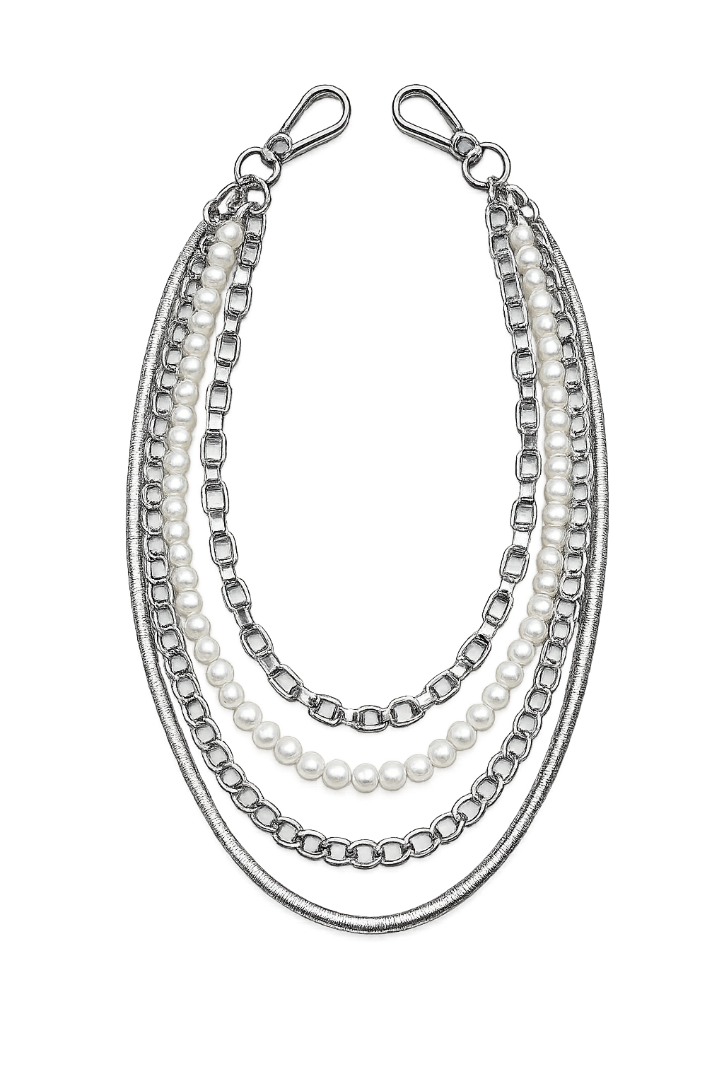 Layered Pearl Wallet Chain – Silver