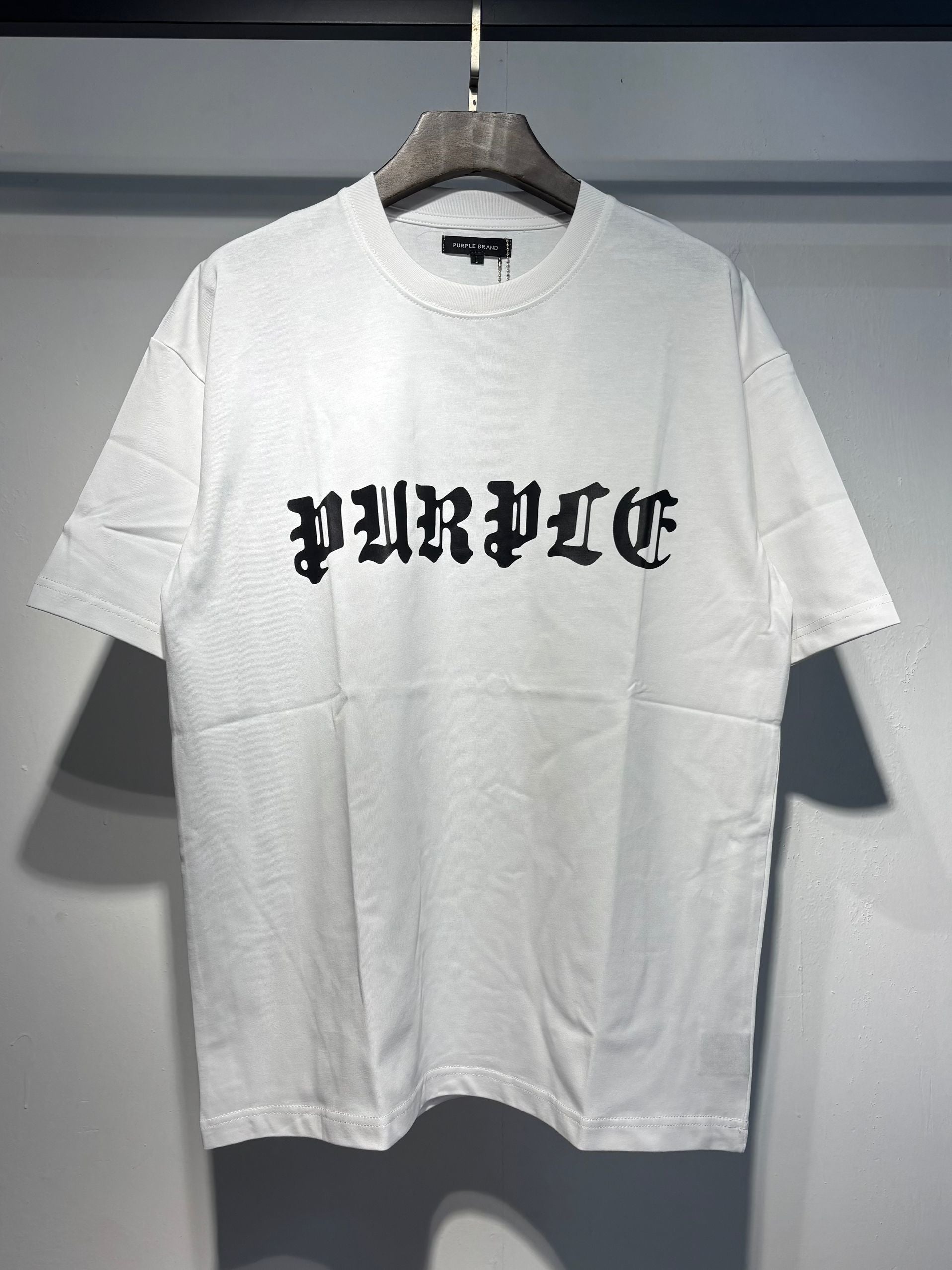 Purple Brand Logo Print Tee – White