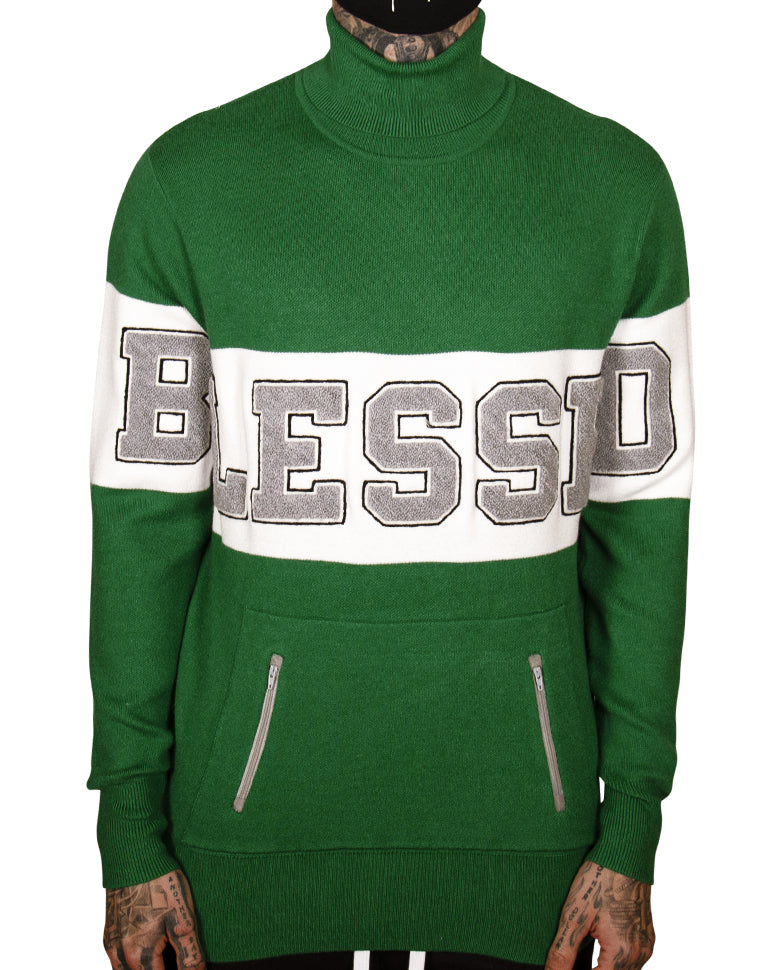 BLESSED Color Block Turtleneck Sweater – Green/White