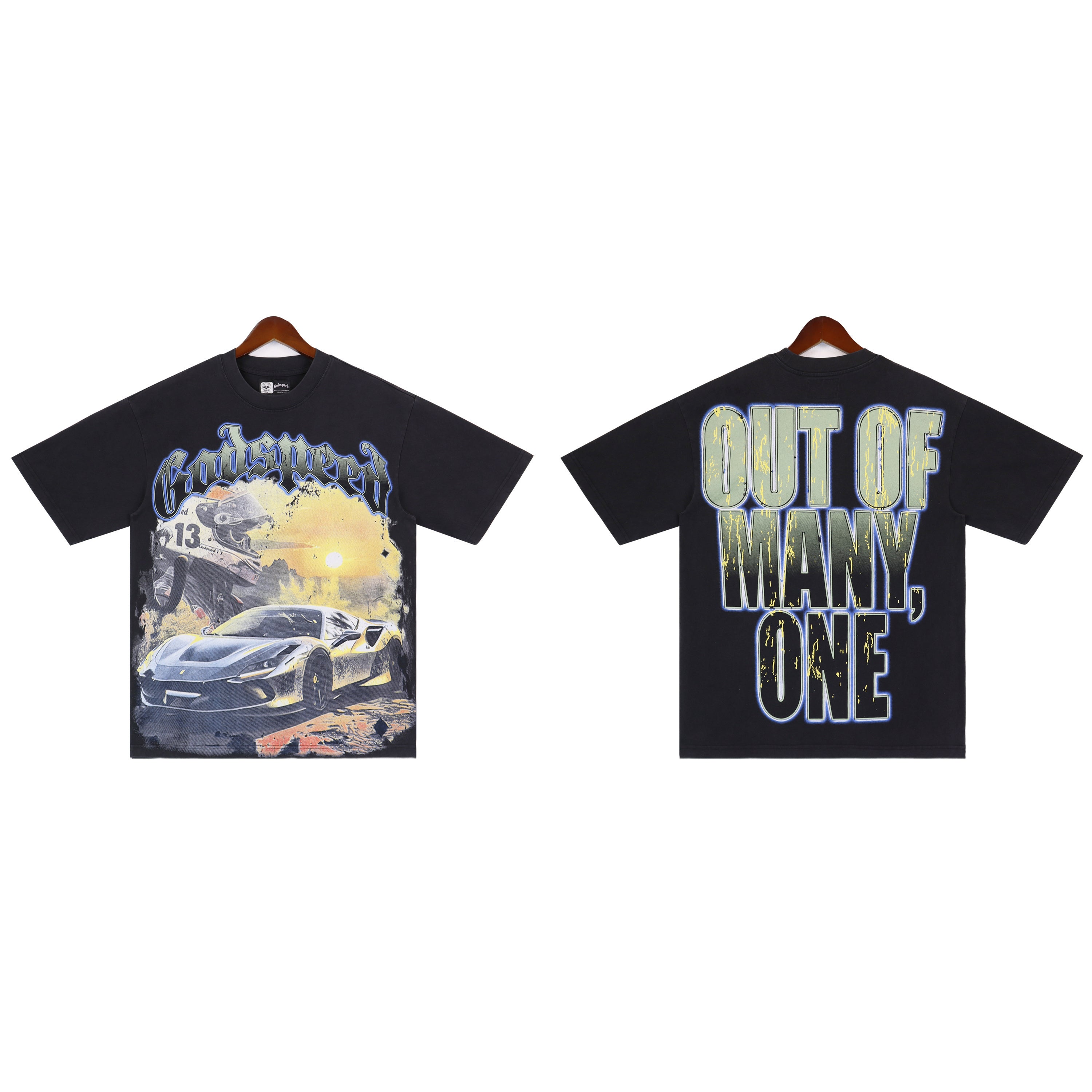 GODSPEED “Out of Many, One” Racing Graphic Tee – Washed Black