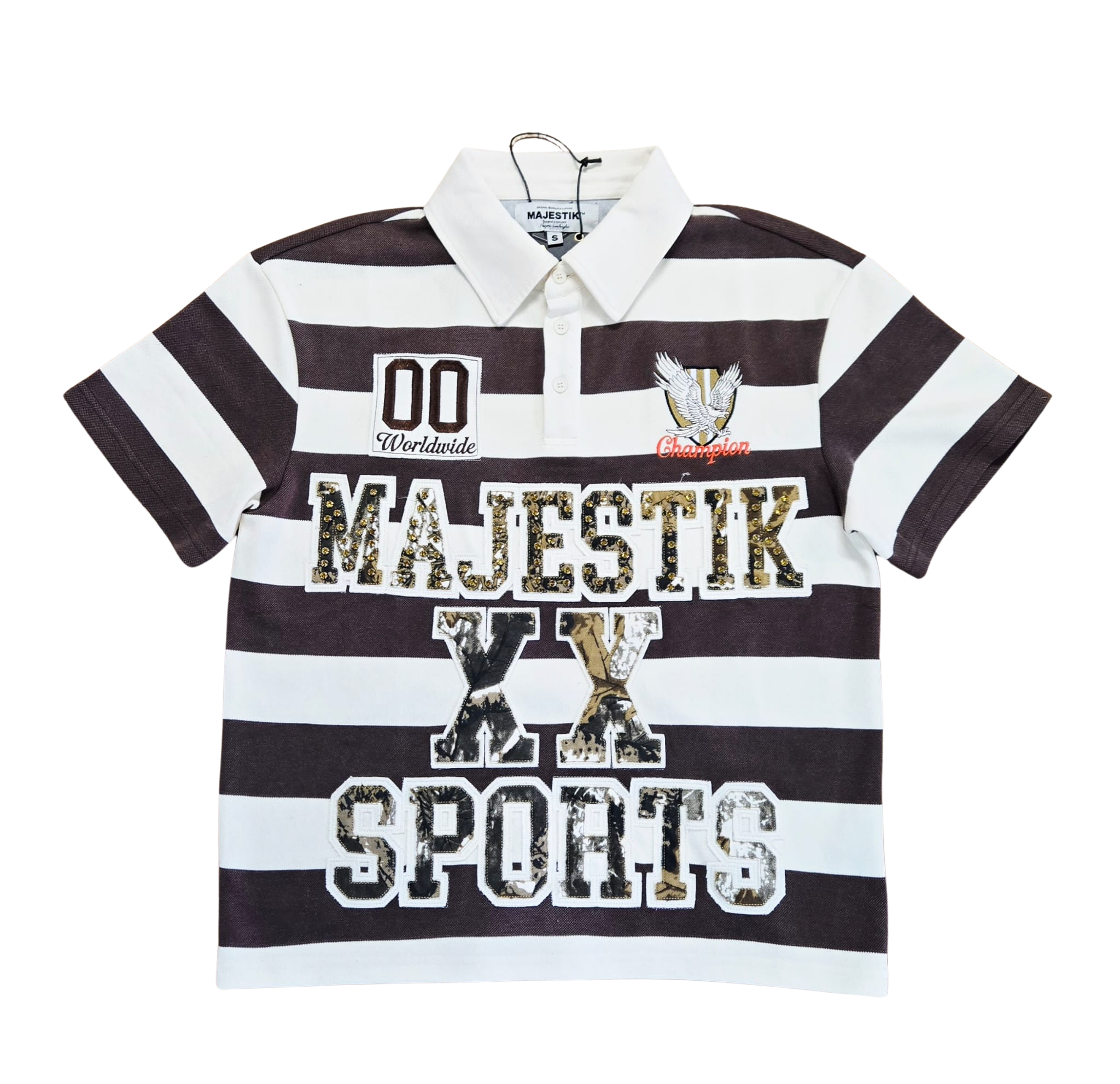 Majestik “XX Sports” Stripe Polo Light Brown/White