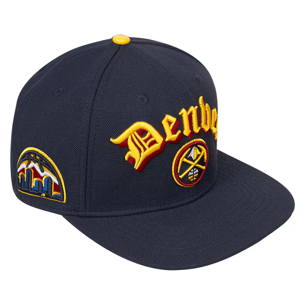 Denver Nuggets Old English Snapback Hat – Navy