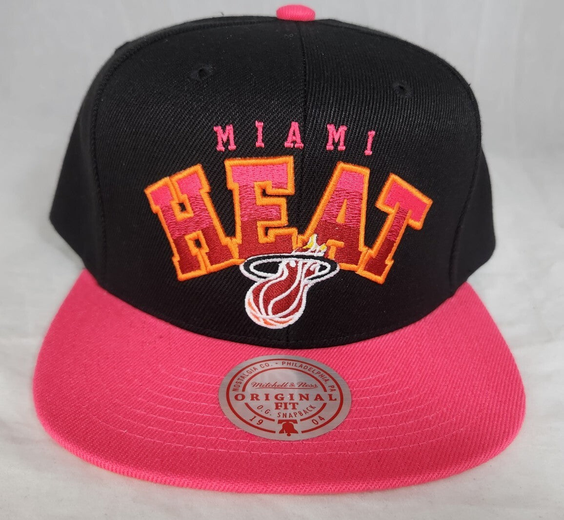 Miami Heat “HEAT” Snapback Hat Black Crown w/ Pink Brim