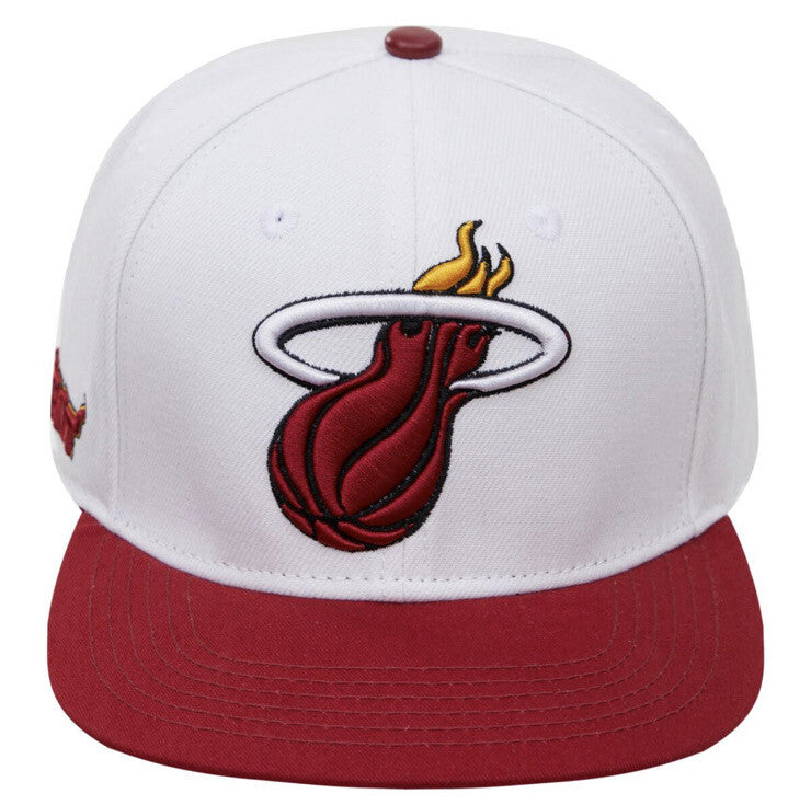 Miami Heat Snapback Hat – White Crown w Red Brim