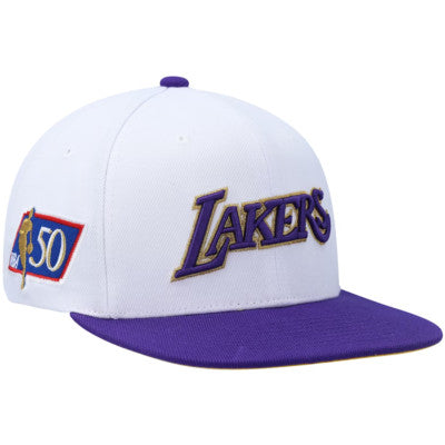 Los Angeles Lakers Mitchell & Ness 50th Anniversary Snapback Hat – White/Purple