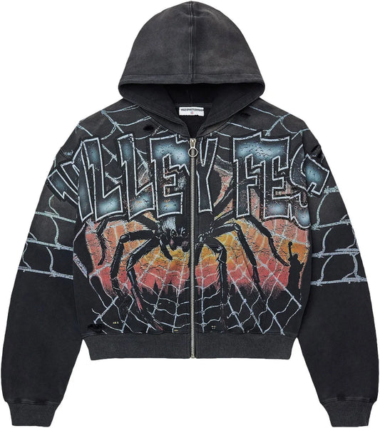 VALE FOREVER ZIP UP HOODIE Sサイズ Vale Forever “Widow” Zip-Up Hoodie – Washed Black