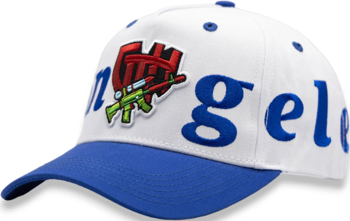 Glo Gang Water Gun Snapback Hat – White/Royal Blue