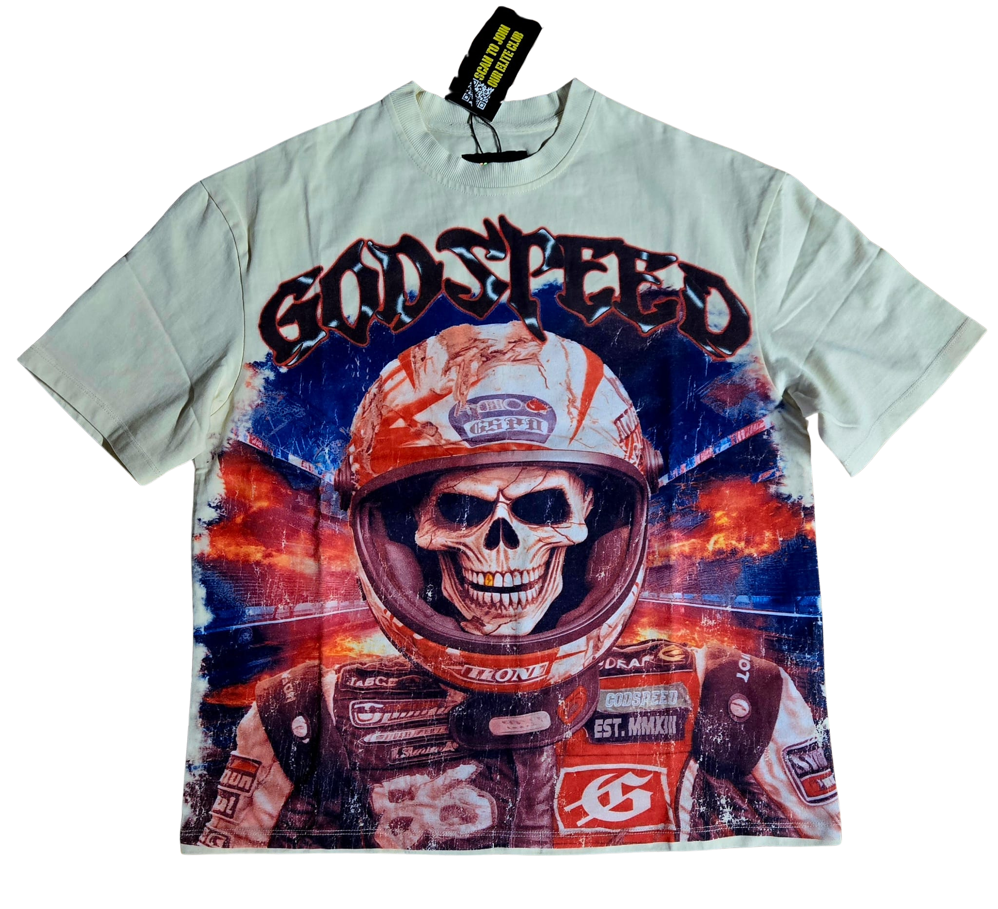 Godspeed “Skull Rider” Racer Tee – Cream